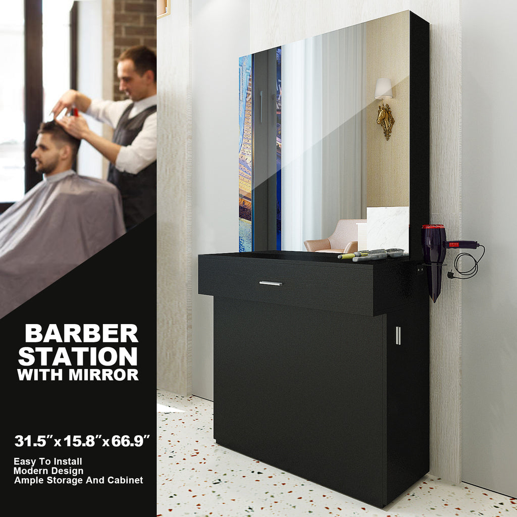#102221 Wall Mount Salon Station Barber Stations Styling Station with Mirror Barber Beauty Spa Salon Equipment