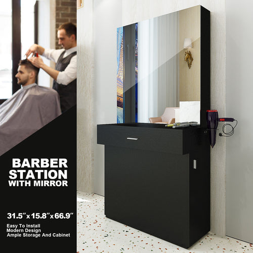 #102221 Wall Mount Salon Station Barber Stations Styling Station with Mirror Barber Beauty Spa Salon Equipment