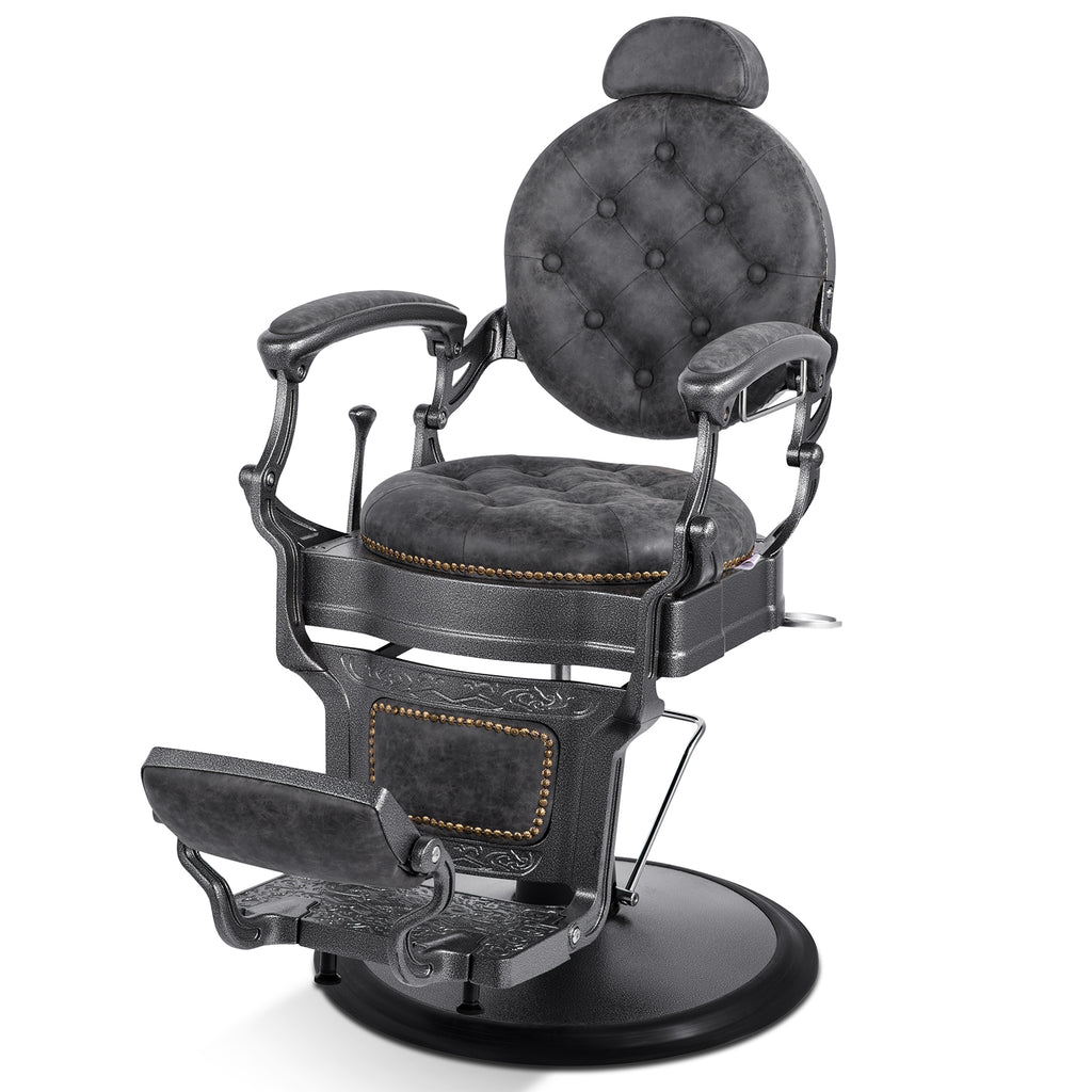 #5751 Retro Barber Chair Heavy Duty Vintage Salon Chair Grey