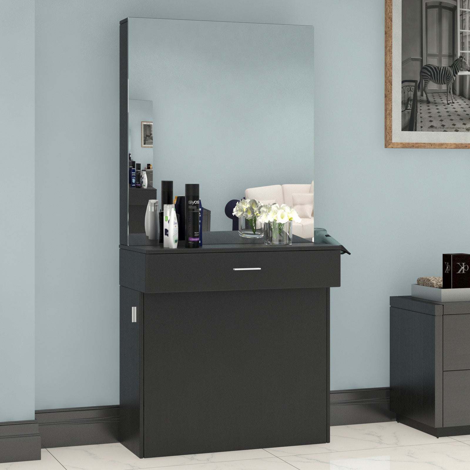 #102221 Wall Mount Salon Station Barber Stations Styling Station with Mirror Barber Beauty Spa Salon Equipment