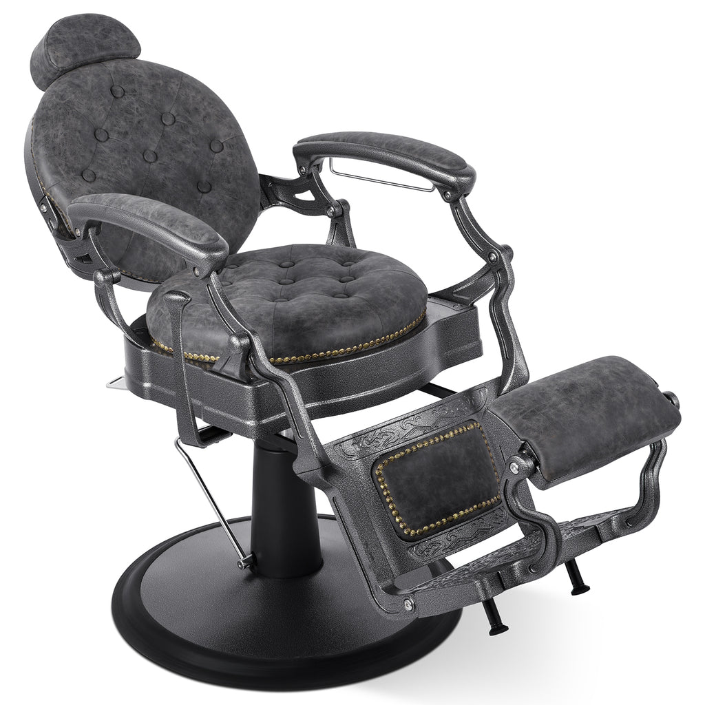 #5751 Retro Barber Chair Heavy Duty Vintage Salon Chair Grey