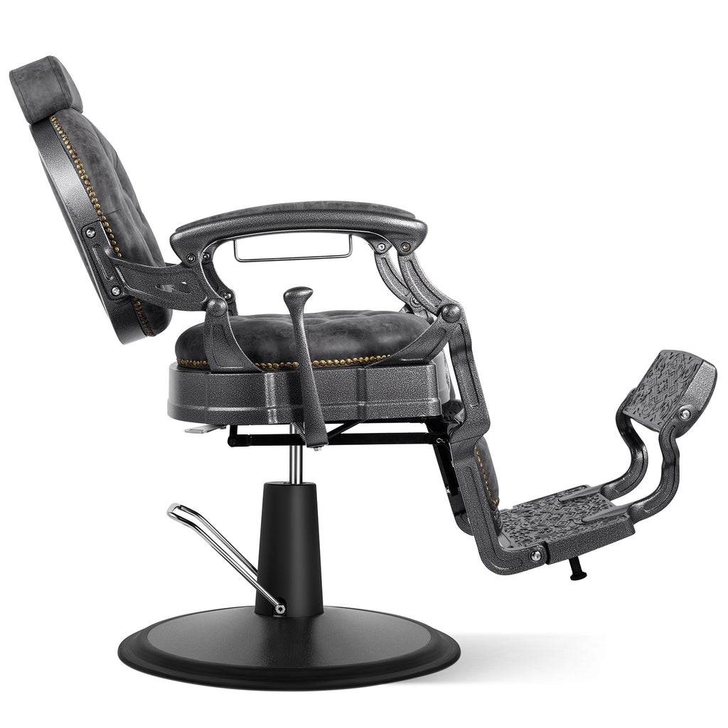 #5751 Retro Barber Chair Heavy Duty Vintage Salon Chair Grey