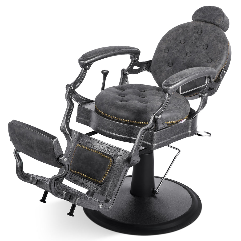 #5751 Retro Barber Chair Heavy Duty Vintage Salon Chair Grey