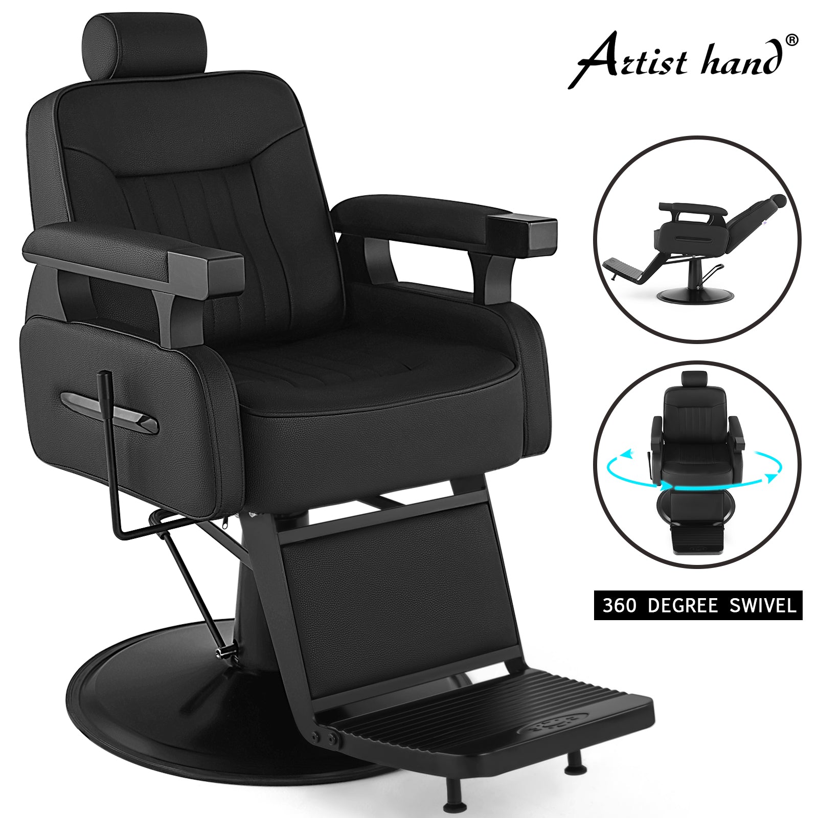 #5081 Artist hand Barber Chair, Vintage Barber Chair Style, Reclining Hydraulic Salon Chair, Locks in Recline & Rotation, Smooth Hydraulic Lift, PU Leather, Heavy-Duty Salon Chair for Barbershop