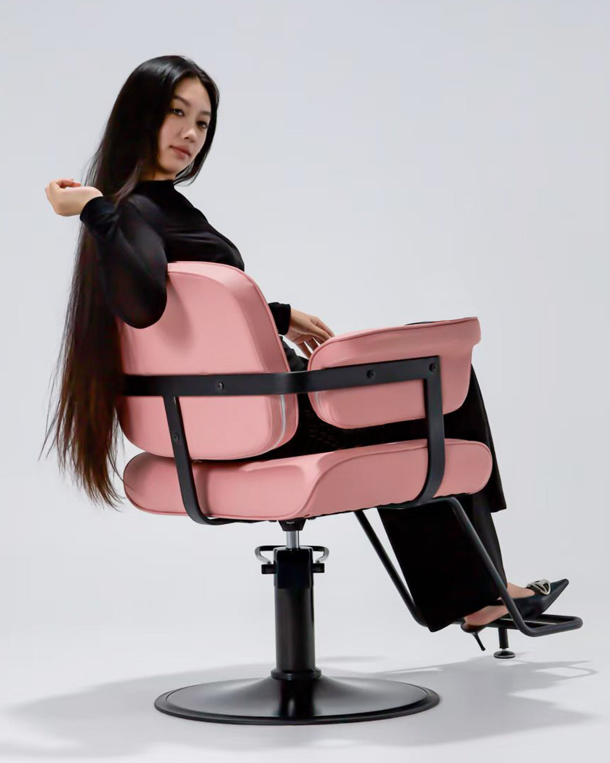 #2420 Barber Salon Chair, Extra Wide Hair Styling Chair with Heavy Duty Hydraulic Pump, 360?? Swivel Height Adjustable Braiding Design, Luxury Beauty Salon and Barbershop Equipment, Pink