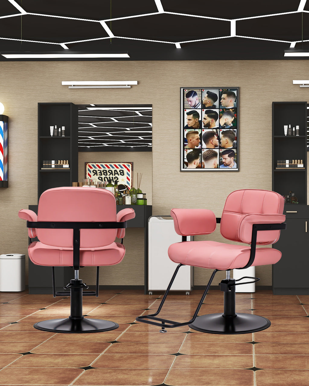 #2420 Barber Salon Chair, Extra Wide Hair Styling Chair with Heavy Duty Hydraulic Pump, 360?? Swivel Height Adjustable Braiding Design, Luxury Beauty Salon and Barbershop Equipment, Pink