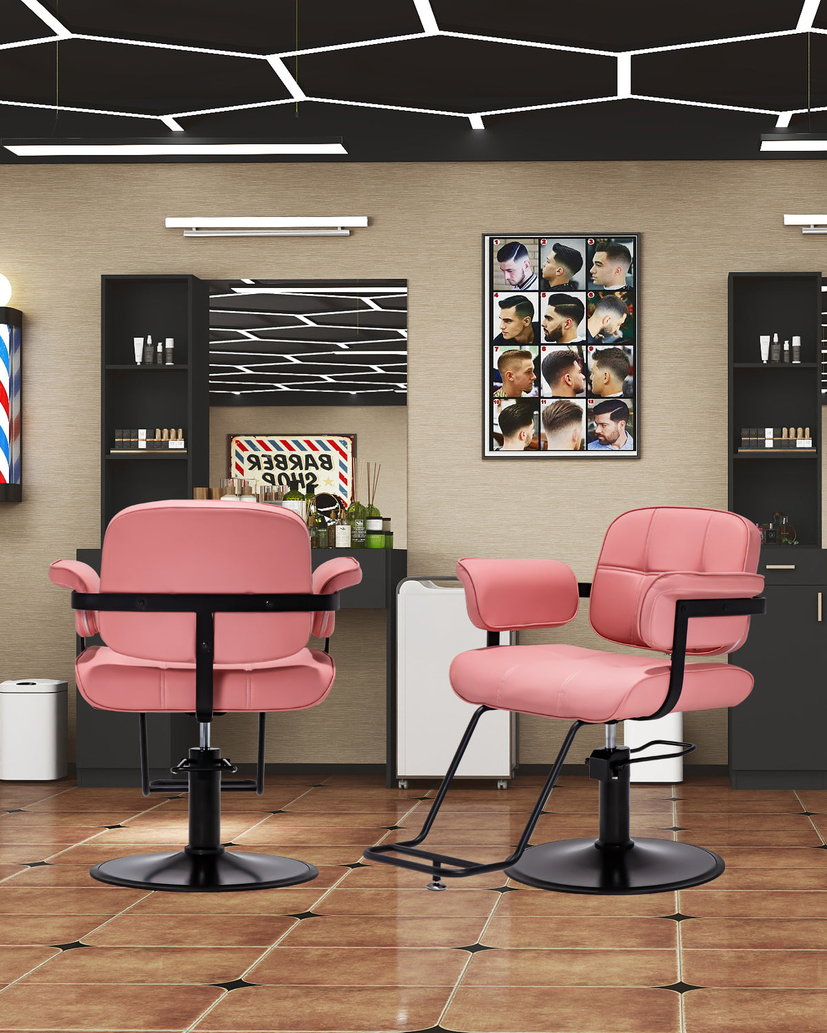 #2420 Barber Salon Chair, Extra Wide Hair Styling Chair with Heavy Duty Hydraulic Pump, 360?? Swivel Height Adjustable Braiding Design, Luxury Beauty Salon and Barbershop Equipment, Pink