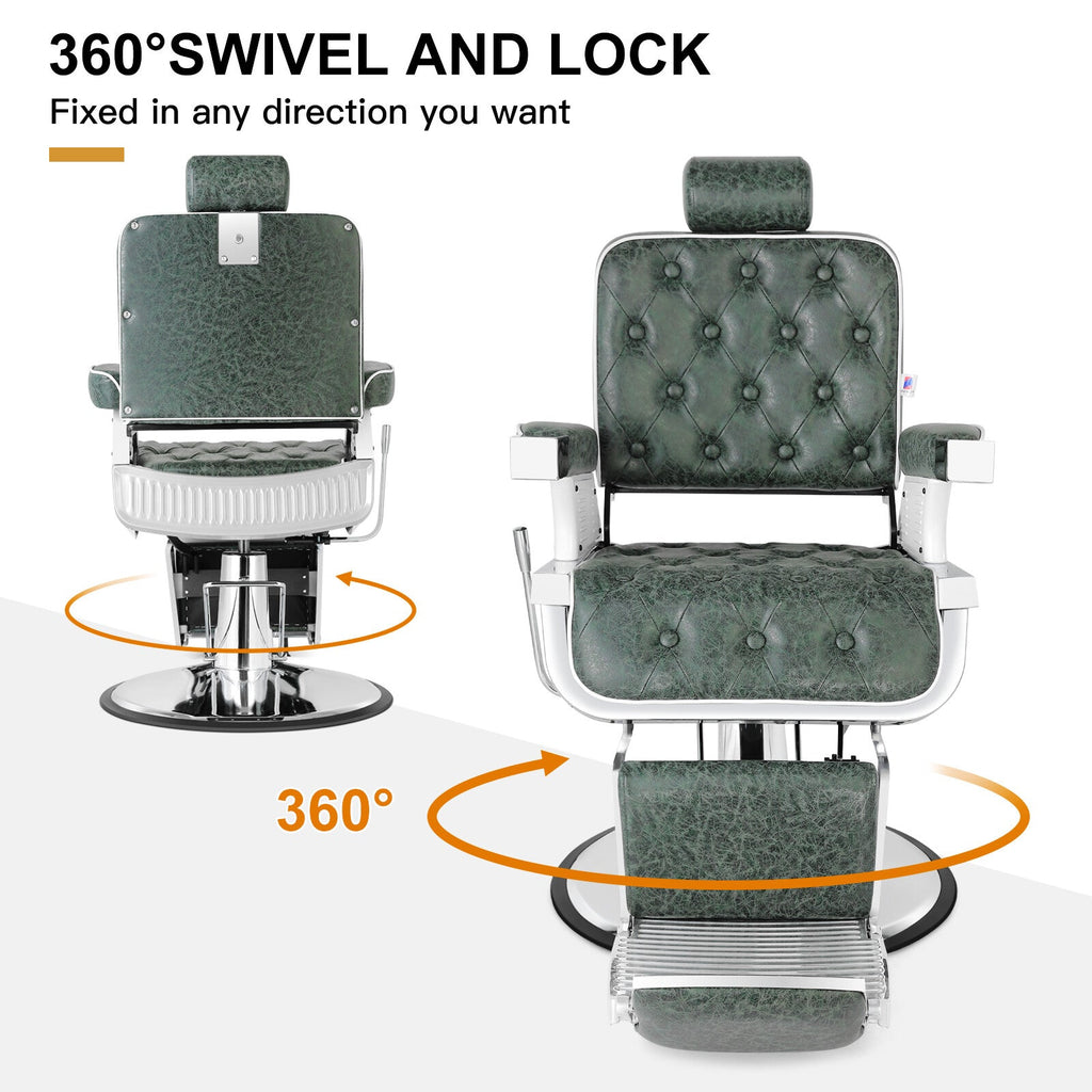 #5274 Vintage Heavy Duty Recline Hydraulic Barber Chair (Green)