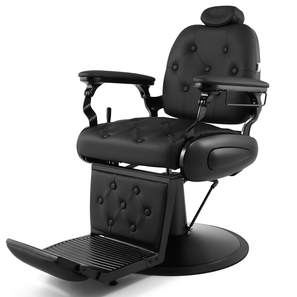 #5079 Barber Chair, Barber Chairs Professional, Vintage Barber Chair Style, Reclining Hydraulic Salon Chair, Locking Recline & 360?? Swivel, Heavy-Duty Round Base, PU Leather Barbershop