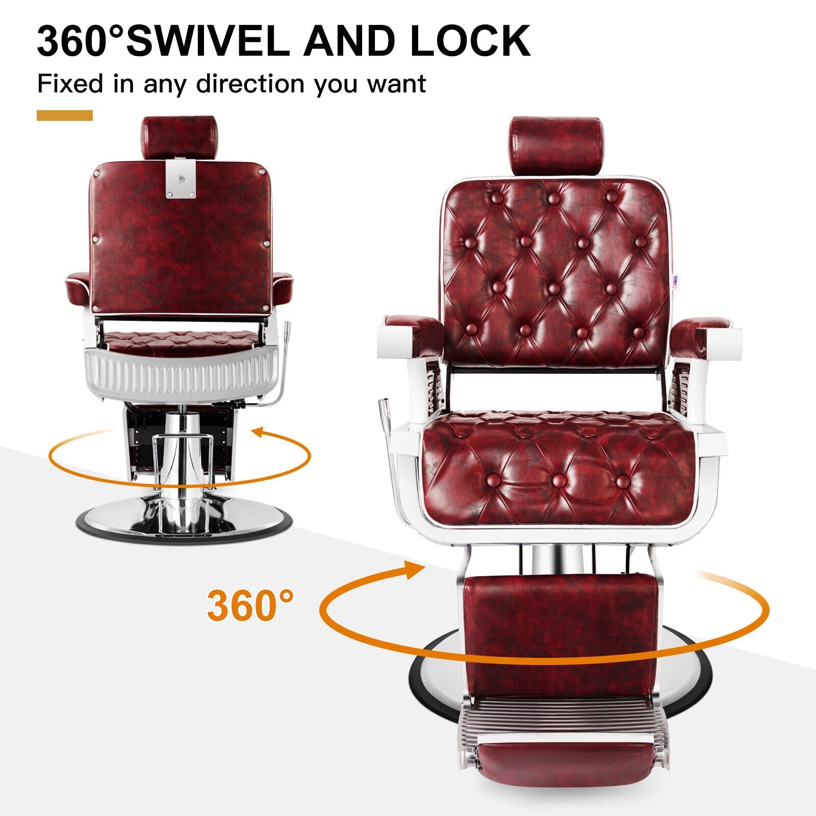 #5173 Vintage Heavy Duty Recline Hydraulic Barber Chair (Burgundy)