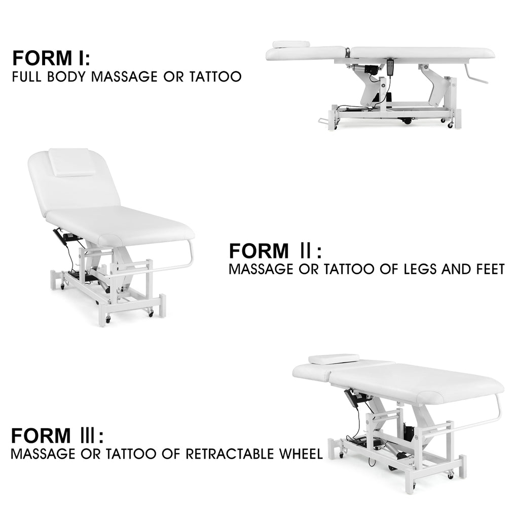 #2010 Electrical Facial Bed for Esthetician 110V Removable Massage Table 2 Motor Beauty Bed Medical Aesthetic Tattoo Chair with Adjustments, Hand/Foot-Operated,White