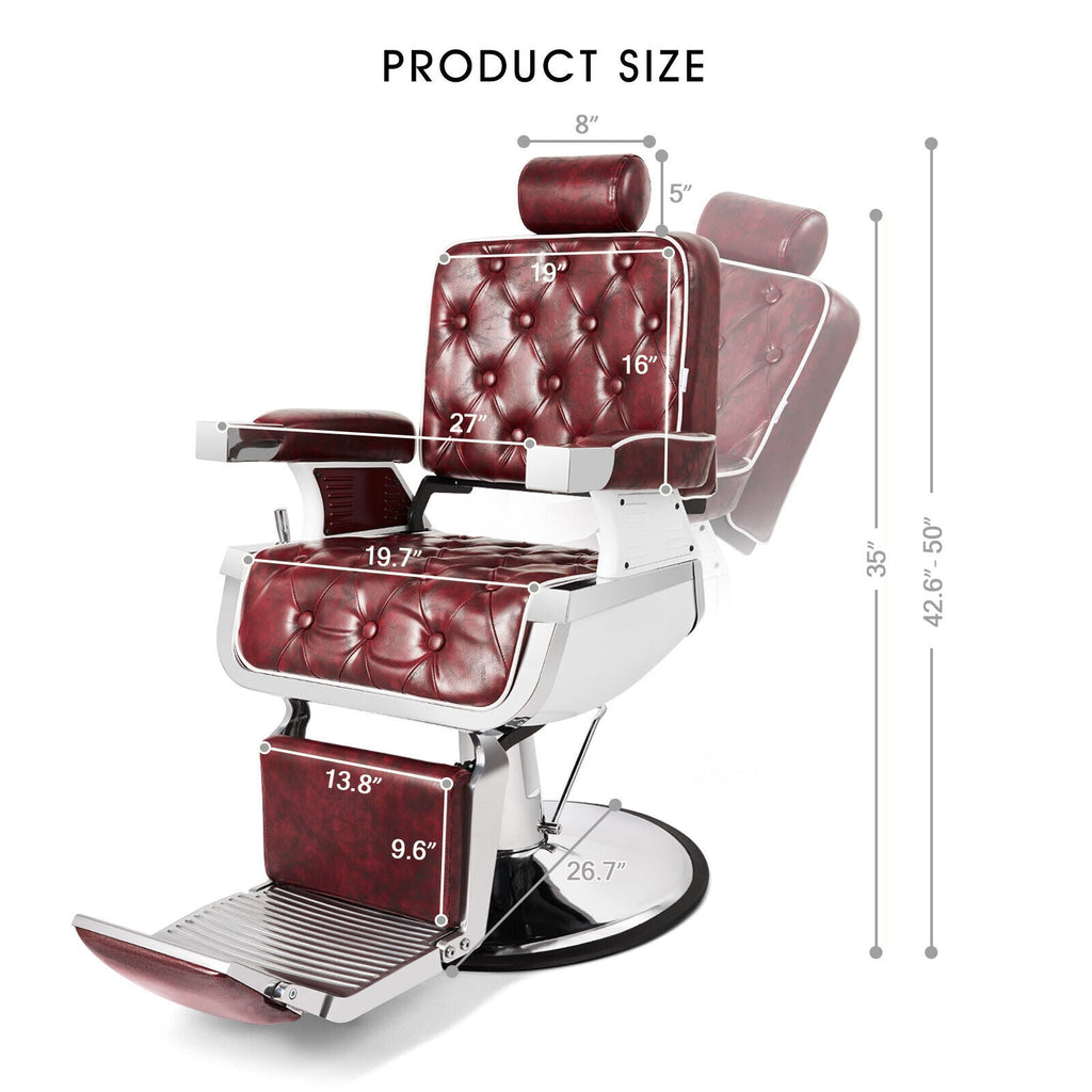 #5173 Vintage Heavy Duty Recline Hydraulic Barber Chair (Burgundy)