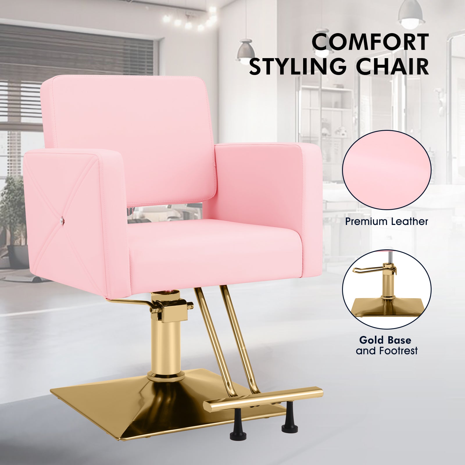 #5537 Hair Salon Chair Pink and Gold, Hydraulic Styling Chair with Heavy Duty Pump, 360 Degree Swivel Barber Chair, Beauty Salon Equipment for Hair Stylist, Max Load 330 Lbs
