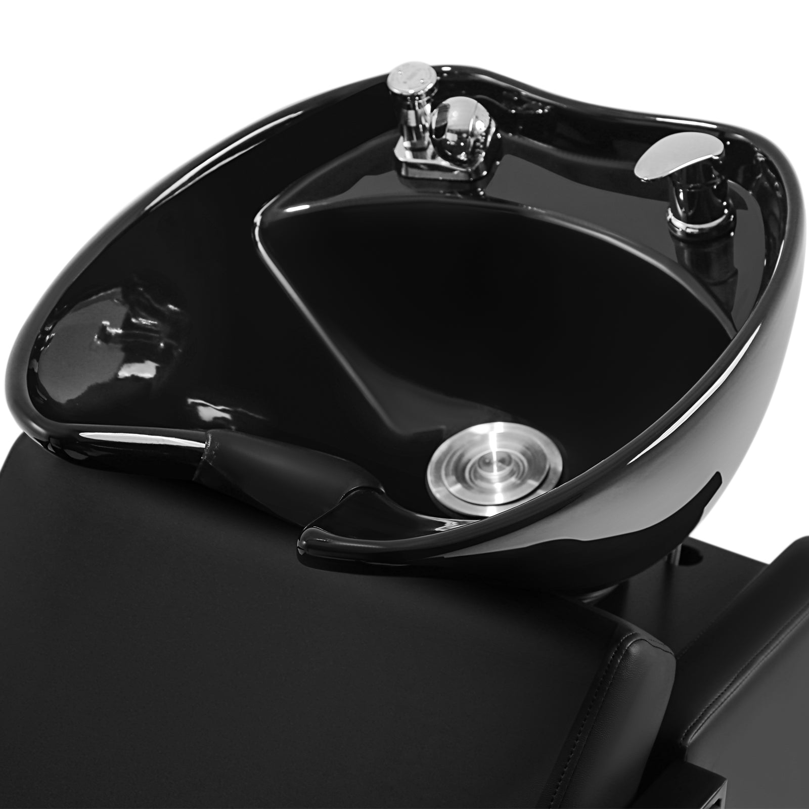 #0313 Shampoo Chair with Adjustable Neck Rest - Durable Wash Chair with Ceramic Shampoo Bowl, Retro Design, Easy-to-Clean, Professional Salon Equipment (Black)