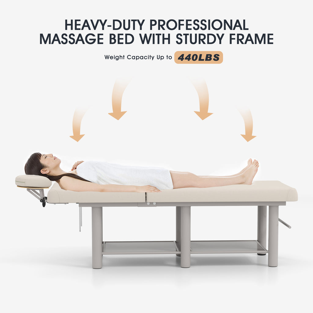 #7822 Heavy Duty Wide Stationary Massage Table Metal Frame PU Leather Spa Facial Professional Adjustable Massage Bed with Open-Chest & Headrest for Treatment Physical Therapy Tatoo Salon Equipment