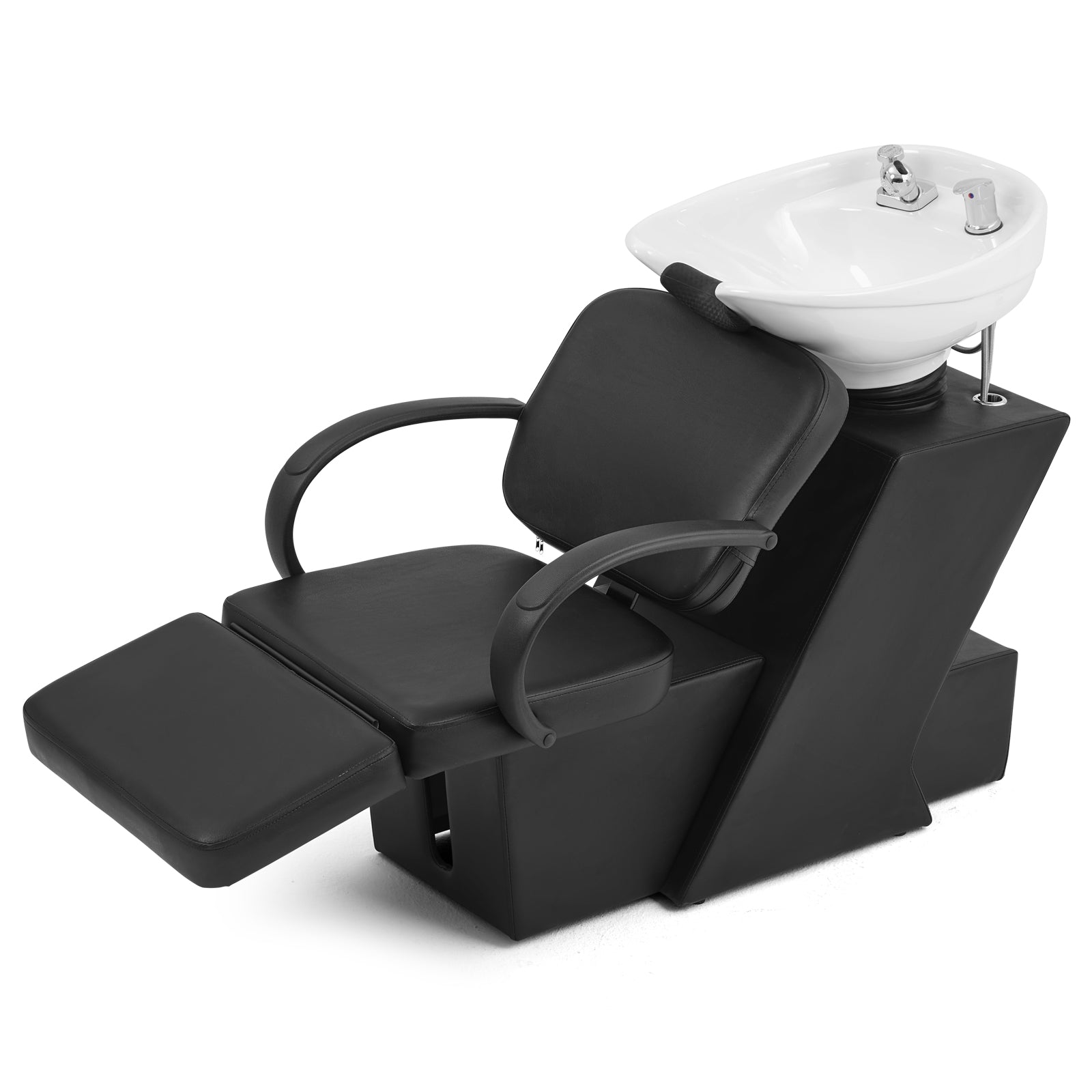 #1902 Artist Hand Shampoo Bowl, 47" Ceramic Bowl Chair Adjustable Backwash Shampoo Station Footrest Salon Equipment(White Bowl)