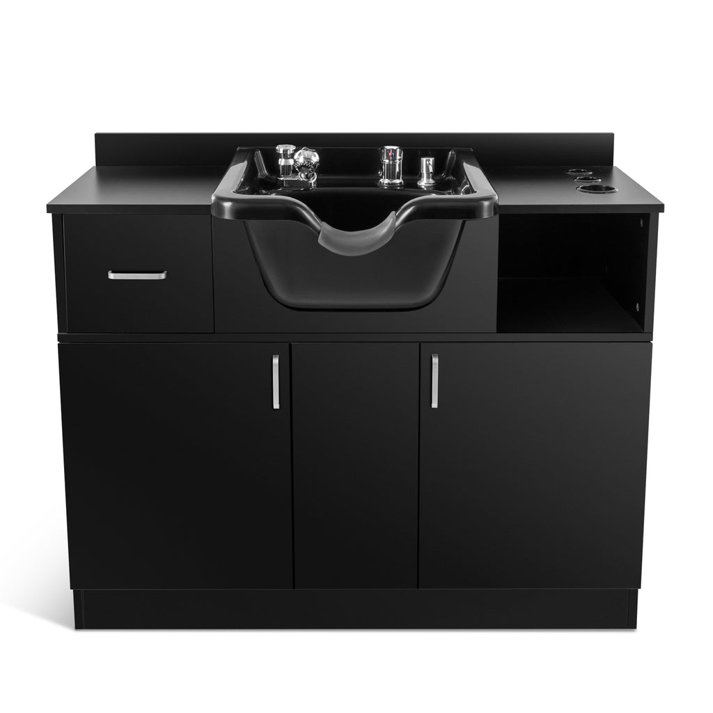 #10103 Shampoo Stations for Salons Hair washing station Bowl and Drawer, Salon Sink Backwash Salon Station with USB, 110V Outlets, Hair Dryer Holes, and P Trap, Salon Equipment for Spa Beauty