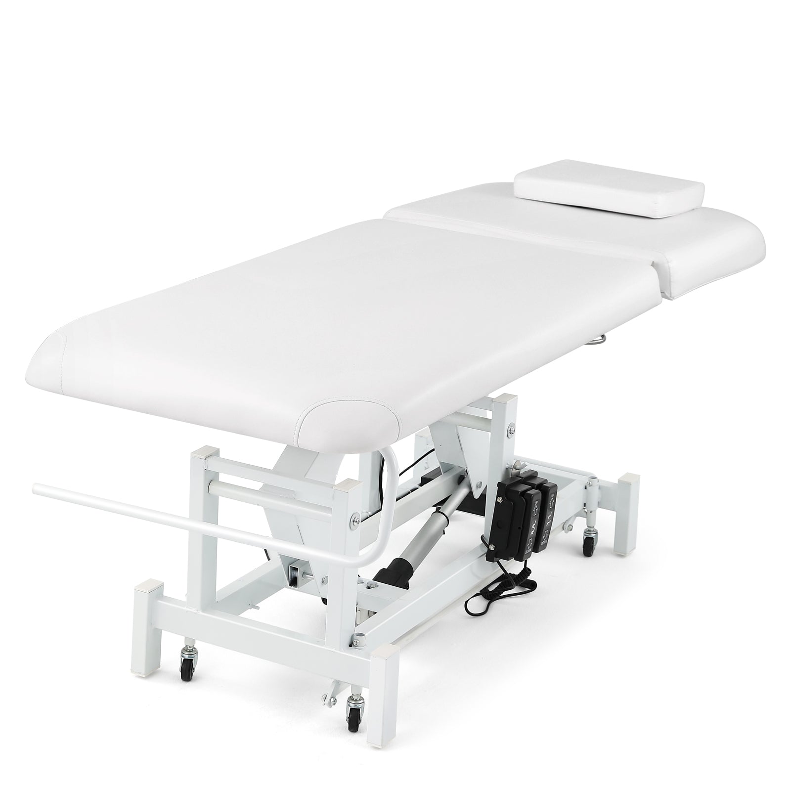 #2010 Electrical Facial Bed for Esthetician 110V Removable Massage Table 2 Motor Beauty Bed Medical Aesthetic Tattoo Chair with Adjustments, Hand/Foot-Operated,White
