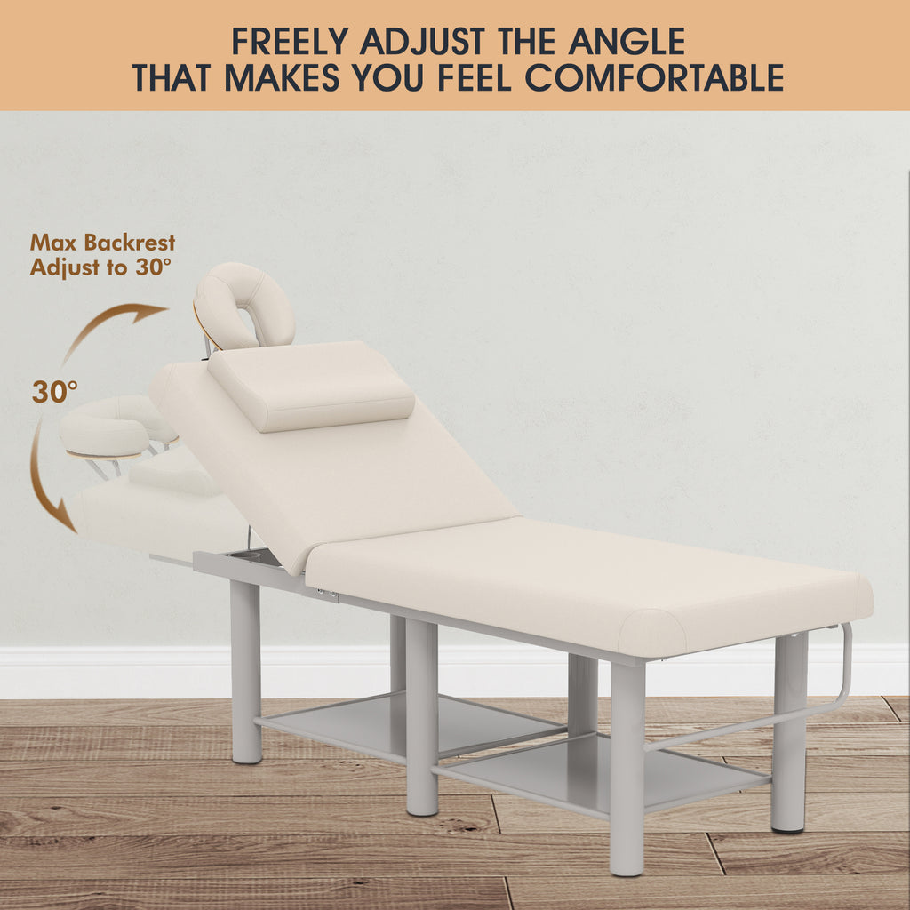 #7822 Heavy Duty Wide Stationary Massage Table Metal Frame PU Leather Spa Facial Professional Adjustable Massage Bed with Open-Chest & Headrest for Treatment Physical Therapy Tatoo Salon Equipment