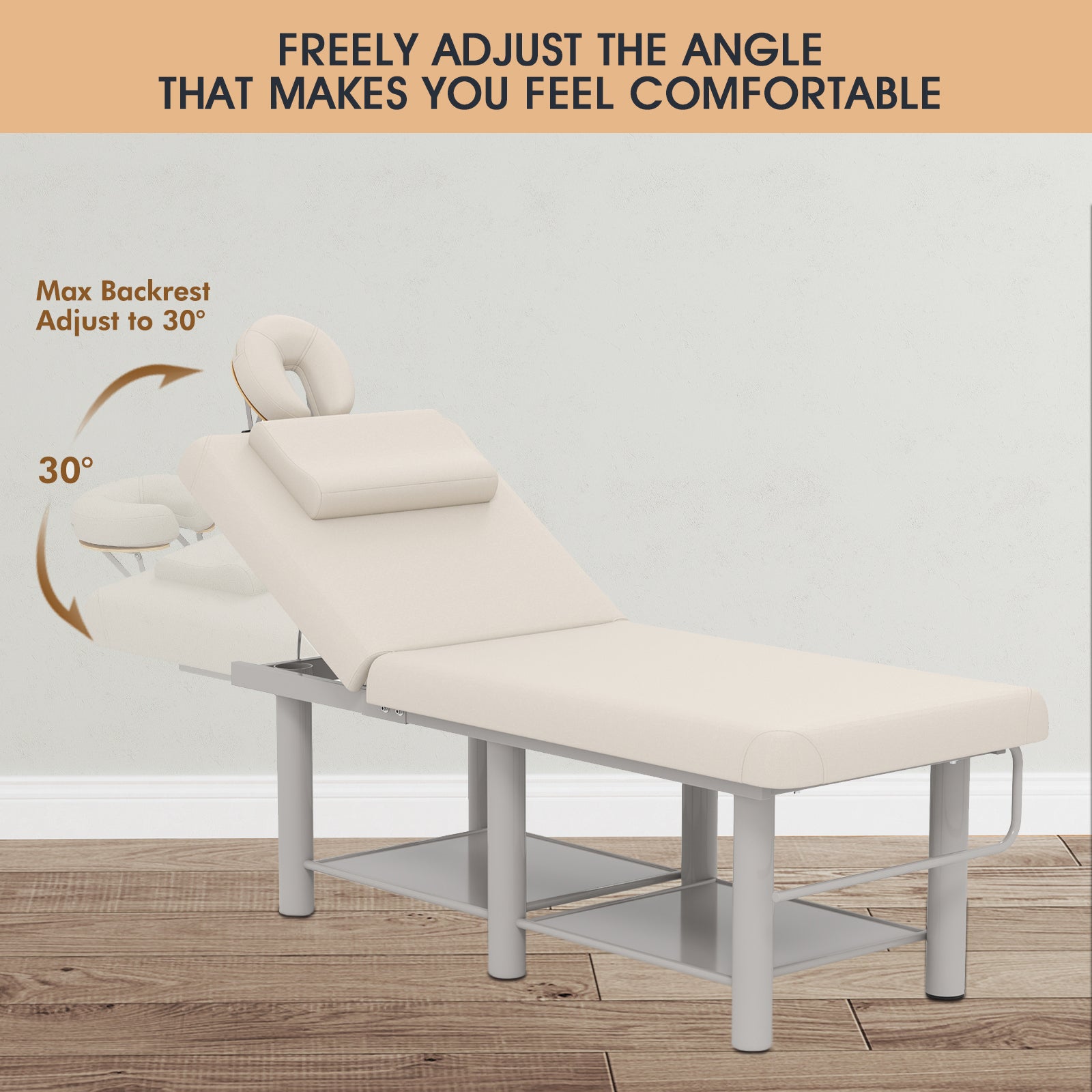 #7822 Heavy Duty Wide Stationary Massage Table Metal Frame PU Leather Spa Facial Professional Adjustable Massage Bed with Open-Chest & Headrest for Treatment Physical Therapy Tatoo Salon Equipment