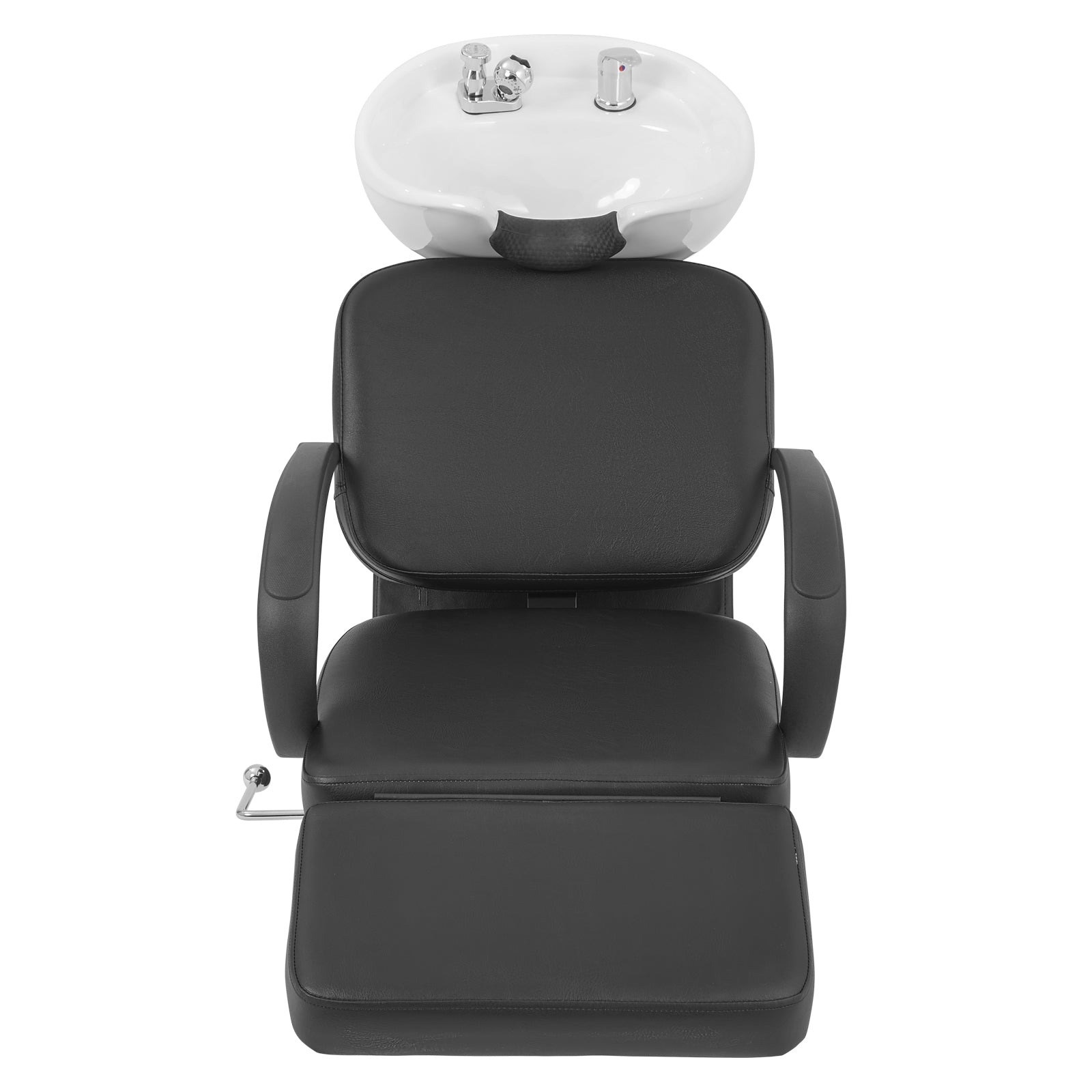 #1902 Artist Hand Shampoo Bowl, 47" Ceramic Bowl Chair Adjustable Backwash Shampoo Station Footrest Salon Equipment(White Bowl)