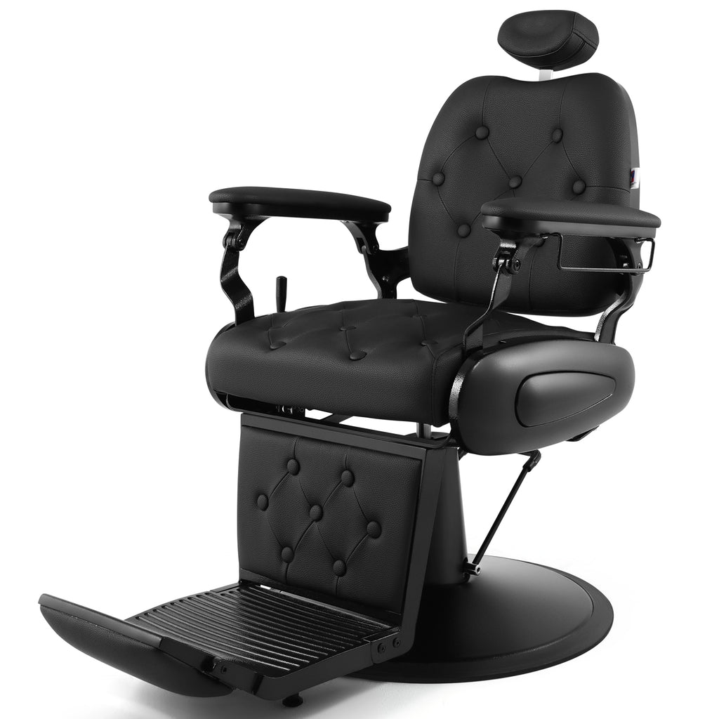 #5079 Barber Chair, Barber Chairs Professional, Vintage Barber Chair Style, Reclining Hydraulic Salon Chair, Locking Recline & 360?? Swivel, Heavy-Duty Round Base, PU Leather Barbershop