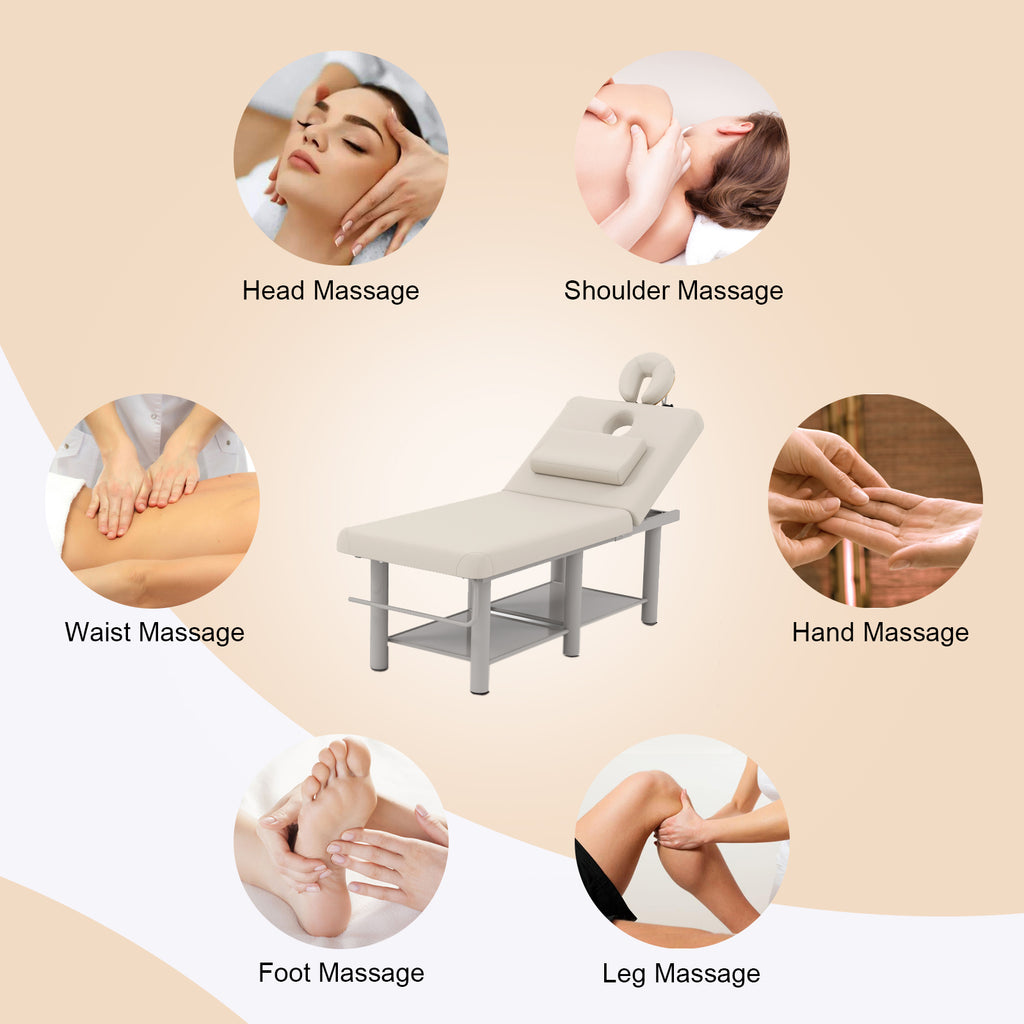 #7822 Heavy Duty Wide Stationary Massage Table Metal Frame PU Leather Spa Facial Professional Adjustable Massage Bed with Open-Chest & Headrest for Treatment Physical Therapy Tatoo Salon Equipment