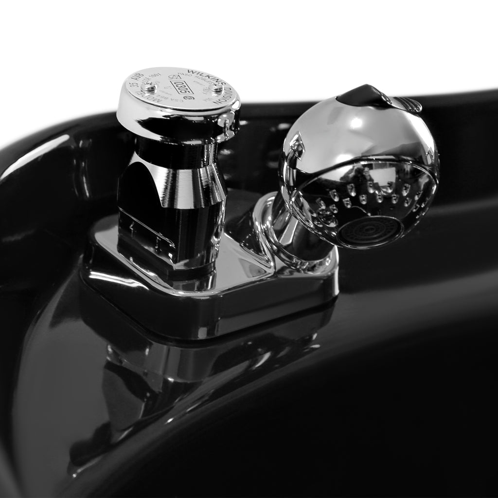 #0313 Shampoo Chair with Adjustable Neck Rest - Durable Wash Chair with Ceramic Shampoo Bowl, Retro Design, Easy-to-Clean, Professional Salon Equipment (Black)