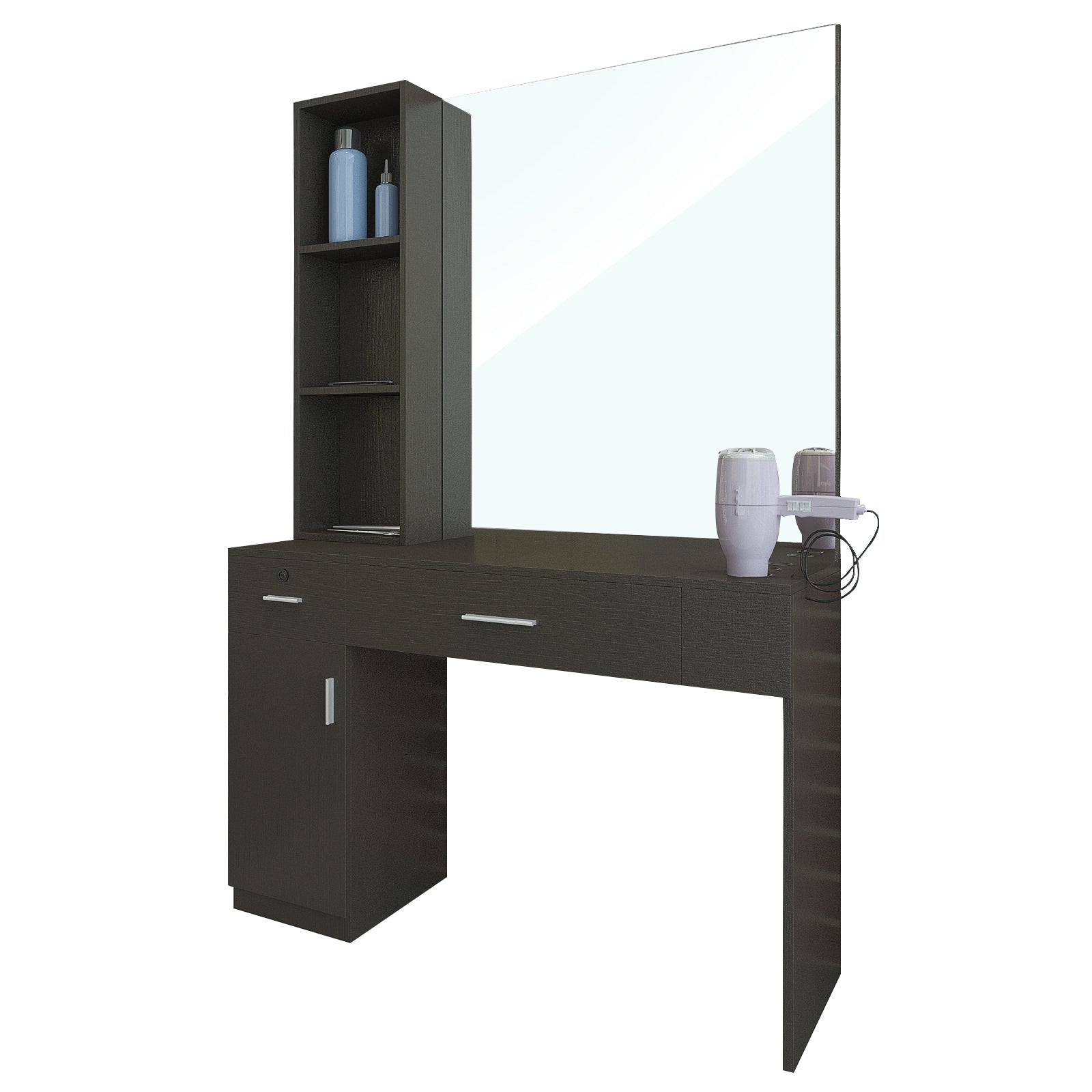 #101921 Wall Mount Salon Station Barber Stations Styling Station Barber Beauty Spa Salon Equipment Set with Mirror,Left Shelf