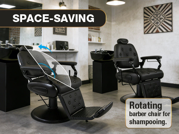 #5079 Barber Chair, Barber Chairs Professional, Vintage Barber Chair Style, Reclining Hydraulic Salon Chair, Locking Recline & 360?? Swivel, Heavy-Duty Round Base, PU Leather Barbershop