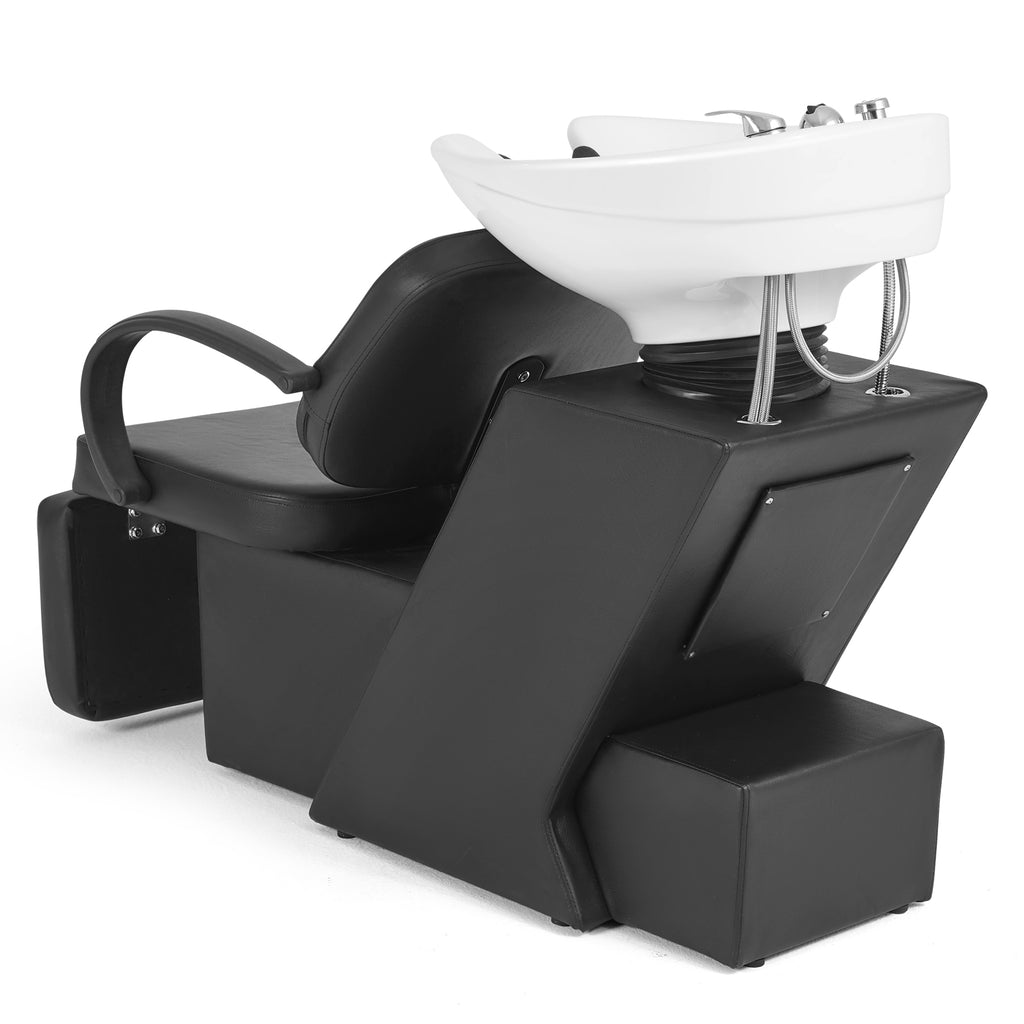 #1902 Artist Hand Shampoo Bowl, 47" Ceramic Bowl Chair Adjustable Backwash Shampoo Station Footrest Salon Equipment(White Bowl)