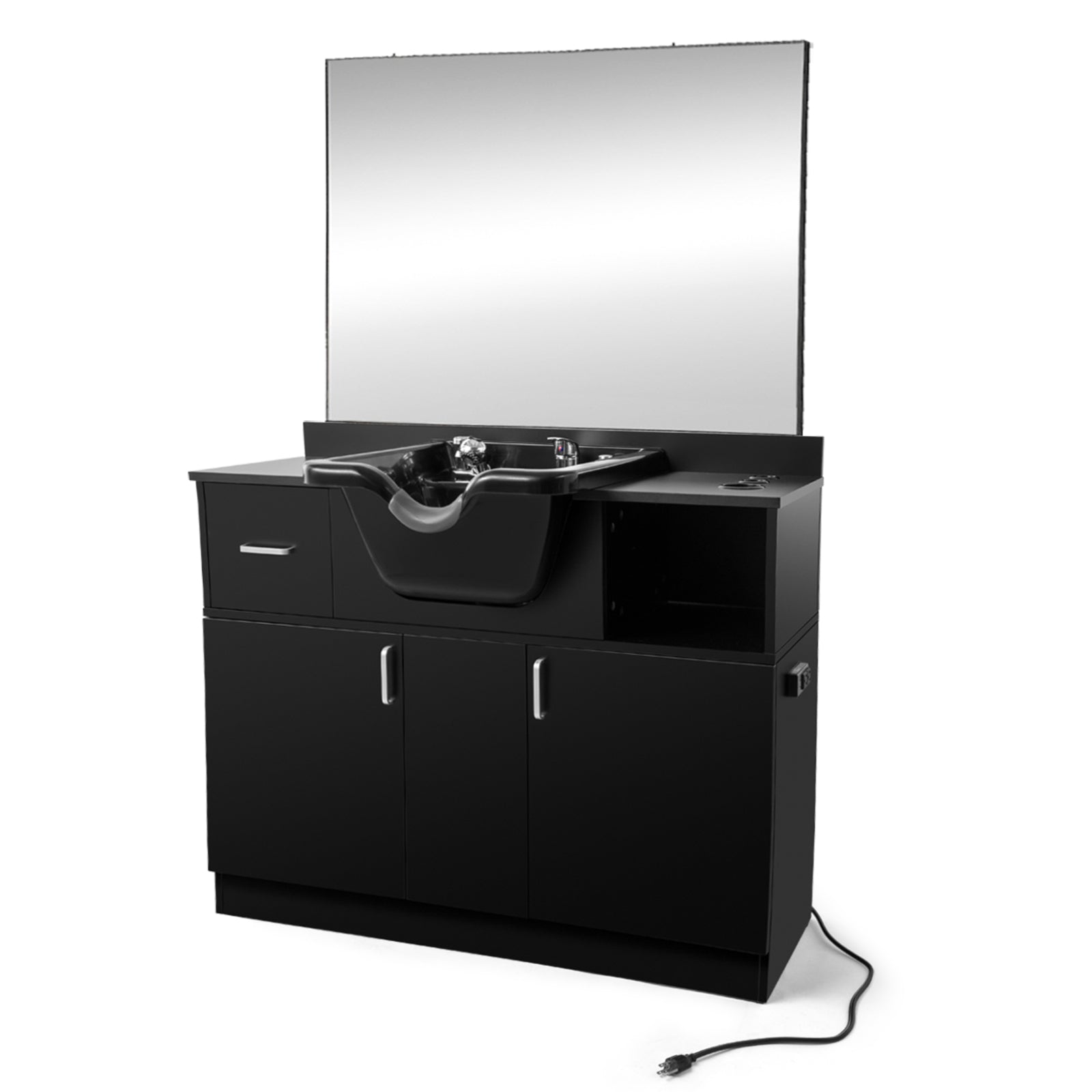 #10104 Shampoo Bowls for Salons with Mirror, Shampoo Stations for Salons All in One Backwash Sink with USB, 110V Outlets, Hair Dryer Holes and P Trap, Salon Equipment