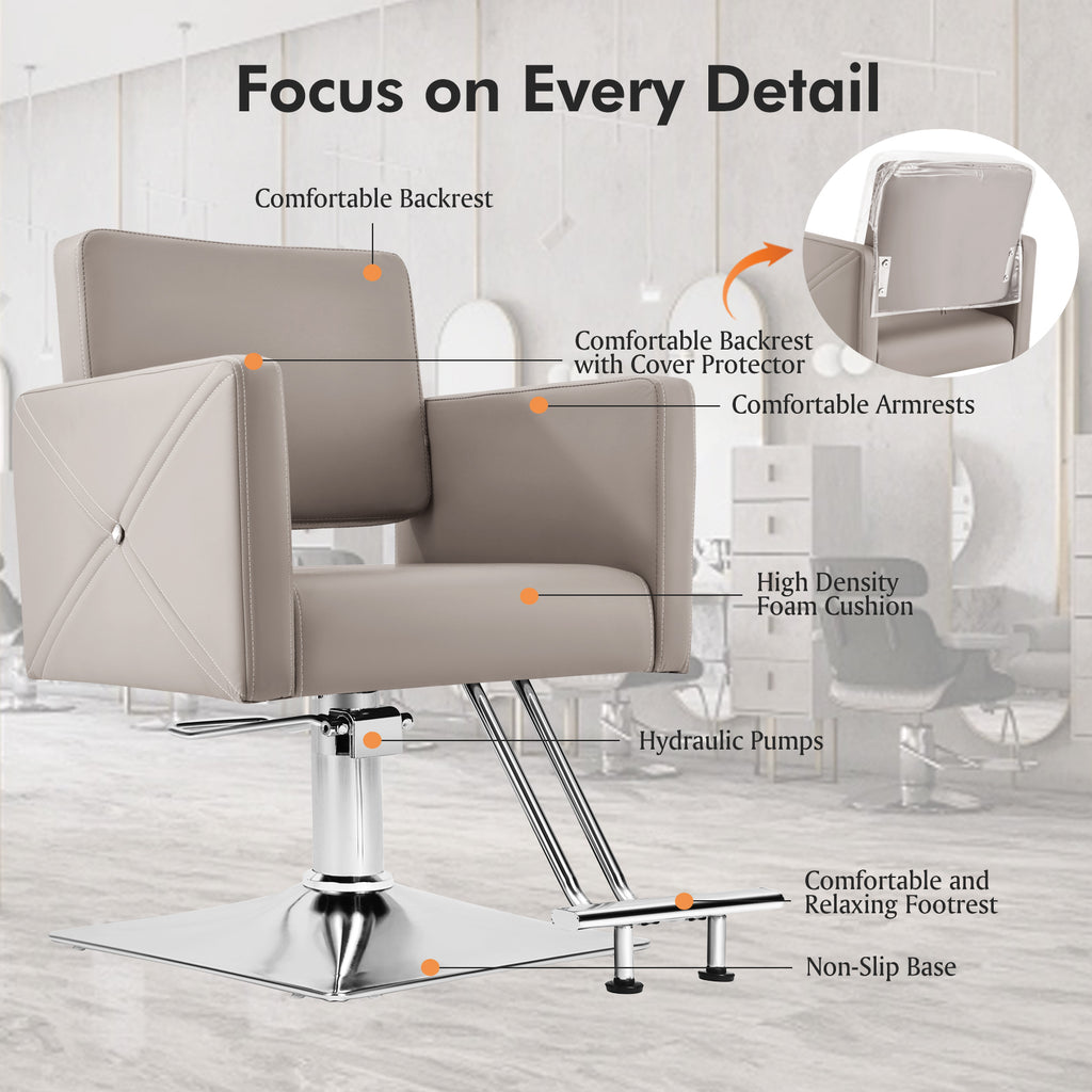 #5737 Gray Salon Chair for Hair Stylist with Back Cover, Hydraulic Hair Chair 360 Swivel Barber Chair, Beauty Salon Equipment for Hair Stylist Women, Max Load Weight 330 Lbs