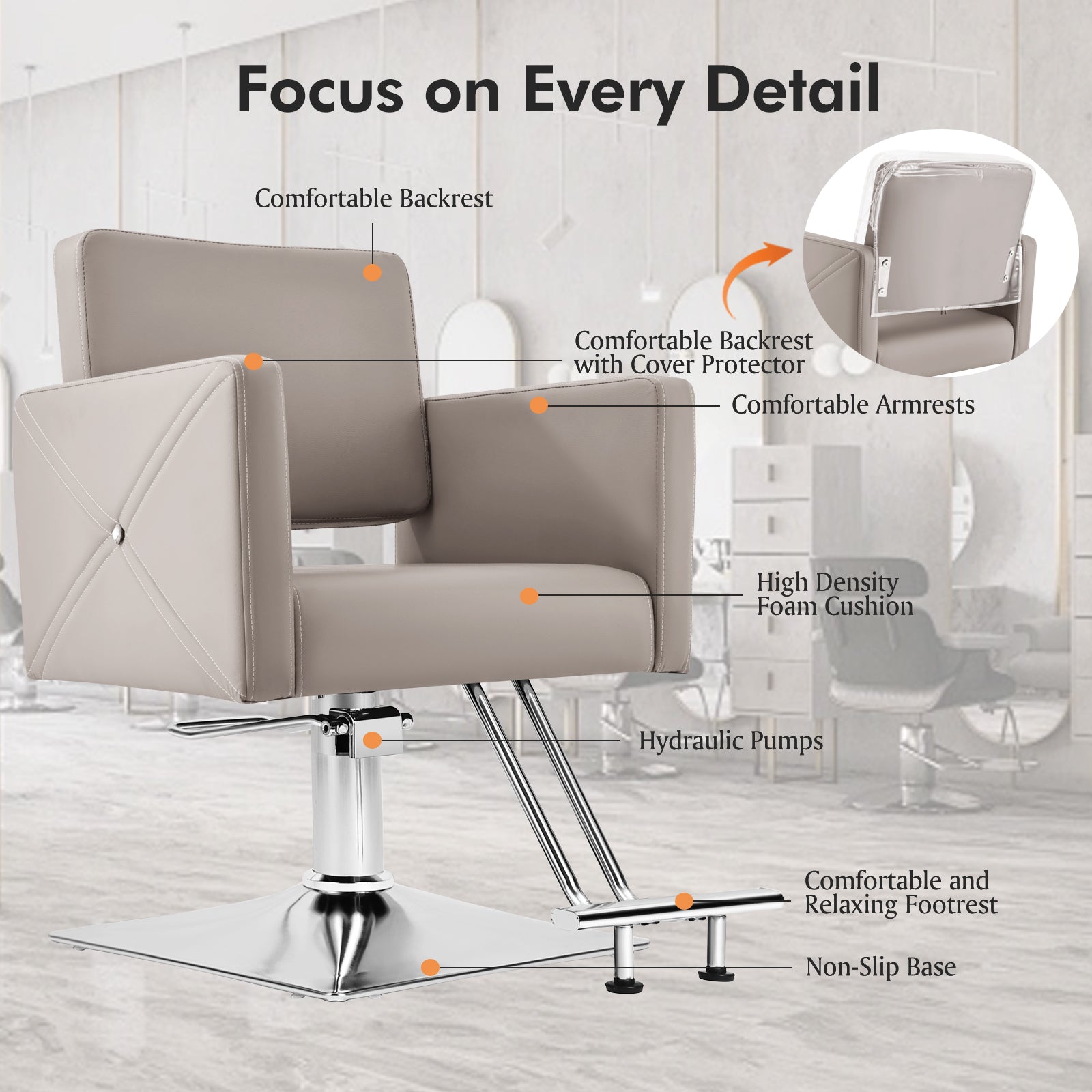 #5737 Gray Salon Chair for Hair Stylist with Back Cover, Hydraulic Hair Chair 360 Swivel Barber Chair, Beauty Salon Equipment for Hair Stylist Women, Max Load Weight 330 Lbs