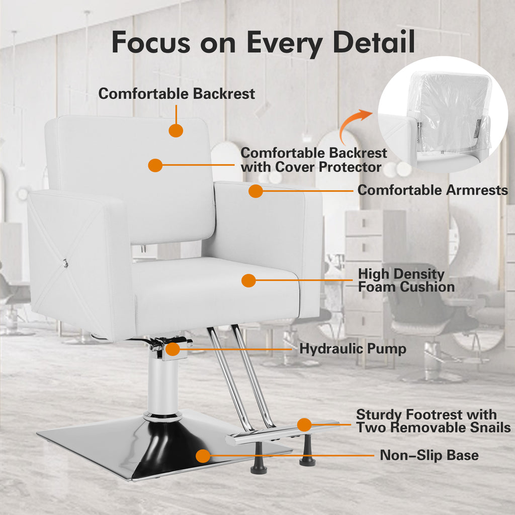 #91000 Hair Salon Chair White, Hydraulic Styling Chair with Heavy Duty Pump, 360 Degree Swivel Barber Chair, Beauty Salon Equipment for Hair Stylist, Max Load 330 Lbs
