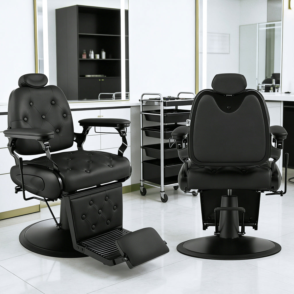 #5079 Barber Chair, Barber Chairs Professional, Vintage Barber Chair Style, Reclining Hydraulic Salon Chair, Locking Recline & 360?? Swivel, Heavy-Duty Round Base, PU Leather Barbershop