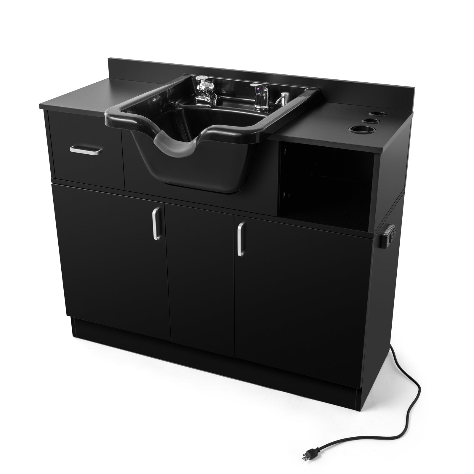 #10103 Shampoo Stations for Salons Hair washing station Bowl and Drawer, Salon Sink Backwash Salon Station with USB, 110V Outlets, Hair Dryer Holes, and P Trap, Salon Equipment for Spa Beauty