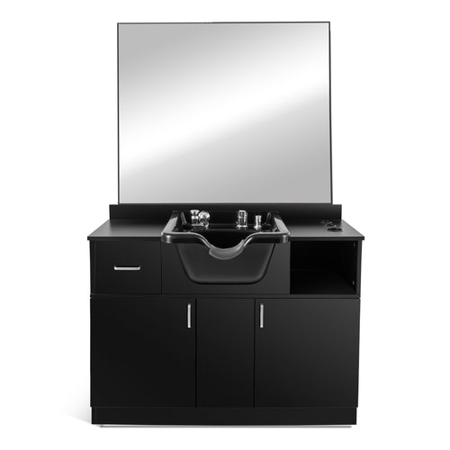 #10104 Shampoo Bowls for Salons with Mirror, Shampoo Stations for Salons All in One Backwash Sink with USB, 110V Outlets, Hair Dryer Holes and P Trap, Salon Equipment