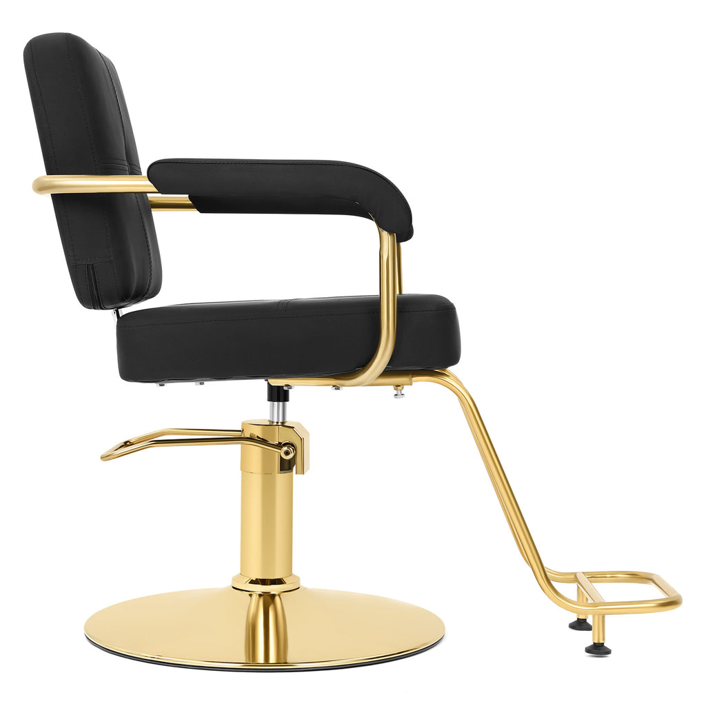 #5089 Black and Gold Salon Chair, Professional Hair Stylist Chair with Heavy Duty Hydraulic Pump, 360 Degree Swivel Styling Chair, Beauty Salon Equipment, Load Capacity 330 lbs