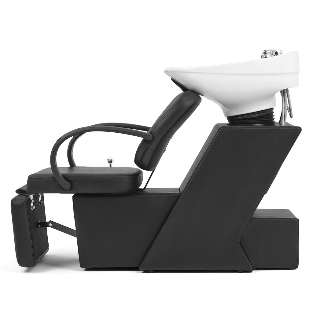 #1902 Artist Hand Shampoo Bowl, 47" Ceramic Bowl Chair Adjustable Backwash Shampoo Station Footrest Salon Equipment(White Bowl)