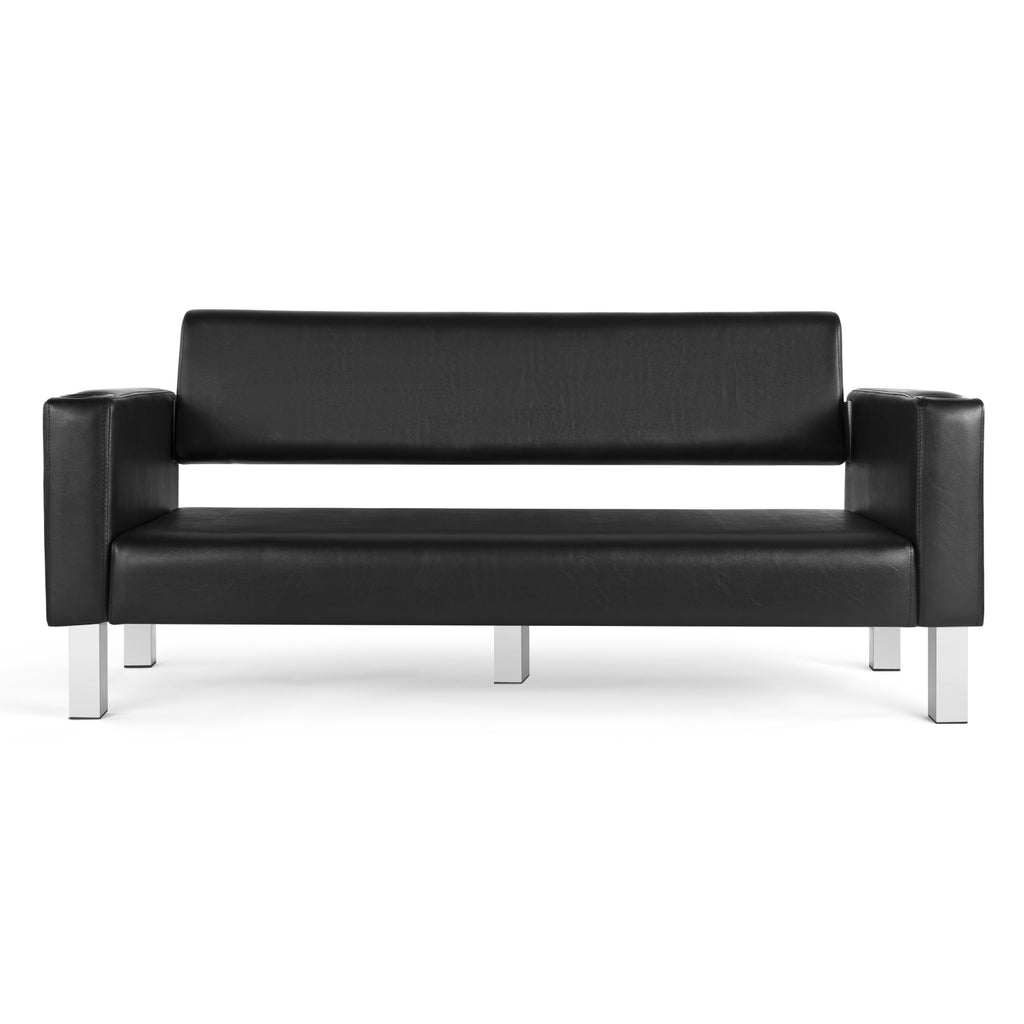 #1003 Office Reception Chairs Waiting Room Bench Guest Chairs, Leather Bench 60.6'' Conference Room Chairs with 2 Cup Holder Office Wating Chair