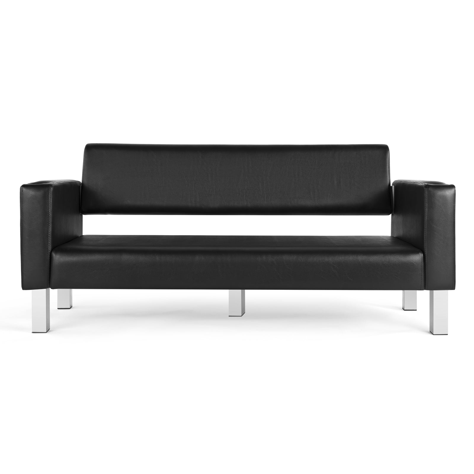 #1003 Office Reception Chairs Waiting Room Bench Guest Chairs, Leather Bench 60.6'' Conference Room Chairs with 2 Cup Holder Office Wating Chair