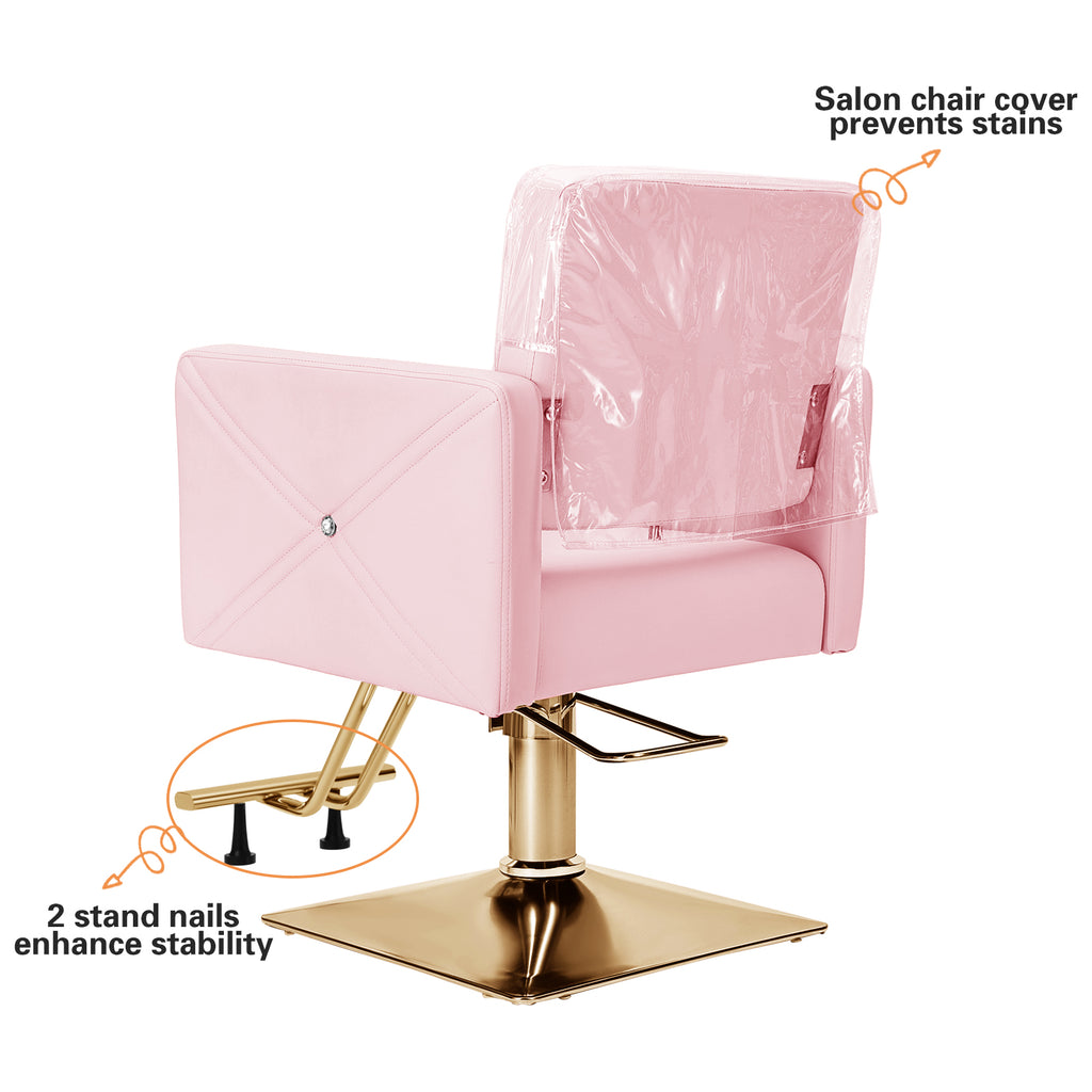 #5537 Hair Salon Chair Pink and Gold, Hydraulic Styling Chair with Heavy Duty Pump, 360 Degree Swivel Barber Chair, Beauty Salon Equipment for Hair Stylist, Max Load 330 Lbs