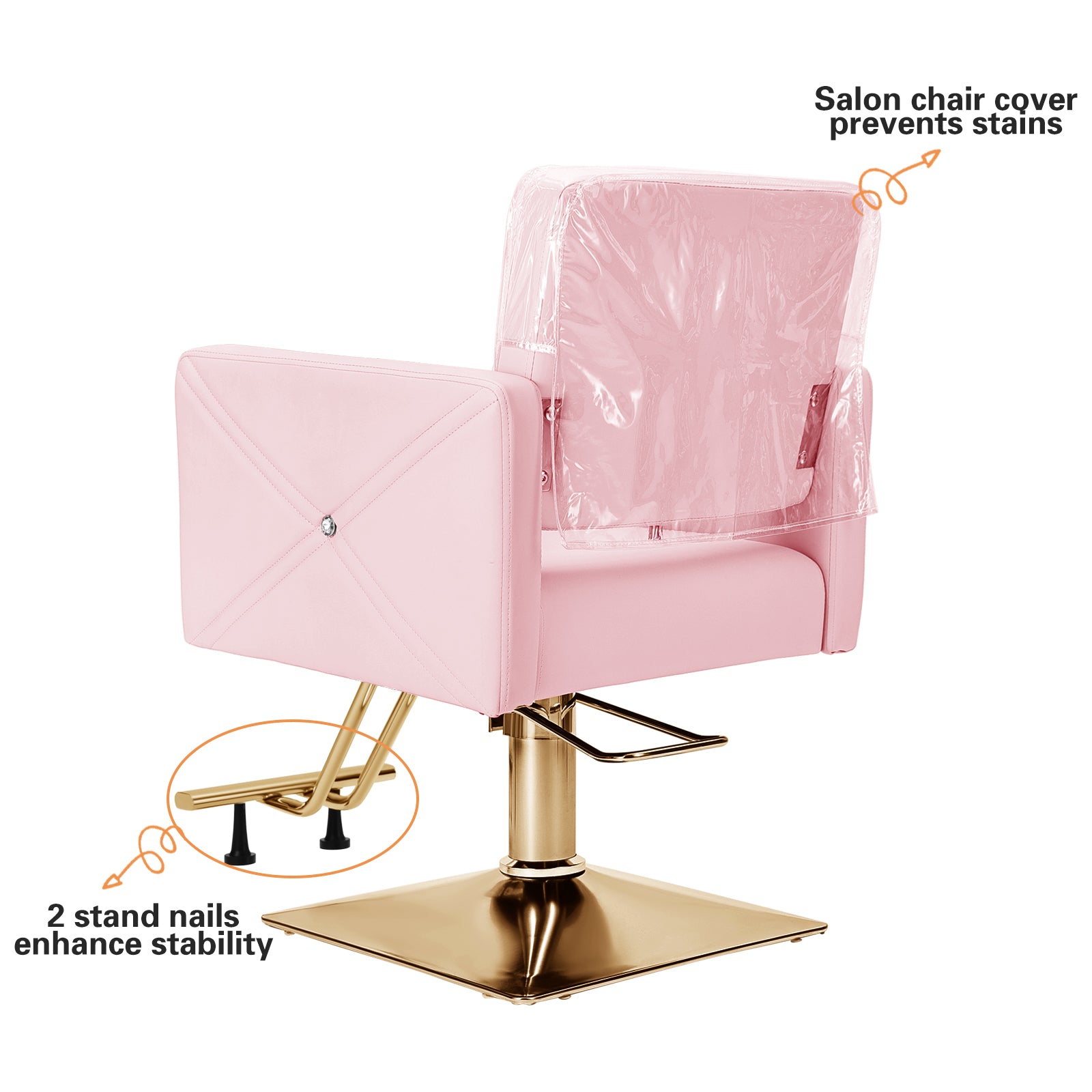 #5537 Hair Salon Chair Pink and Gold, Hydraulic Styling Chair with Heavy Duty Pump, 360 Degree Swivel Barber Chair, Beauty Salon Equipment for Hair Stylist, Max Load 330 Lbs