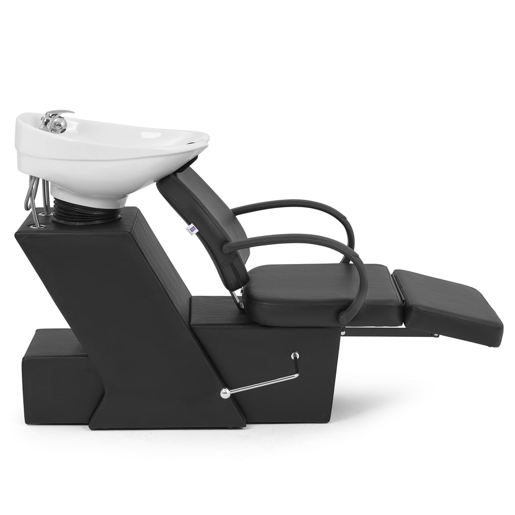 #1902 Artist Hand Shampoo Bowl, 47" Ceramic Bowl Chair Adjustable Backwash Shampoo Station Footrest Salon Equipment(White Bowl)