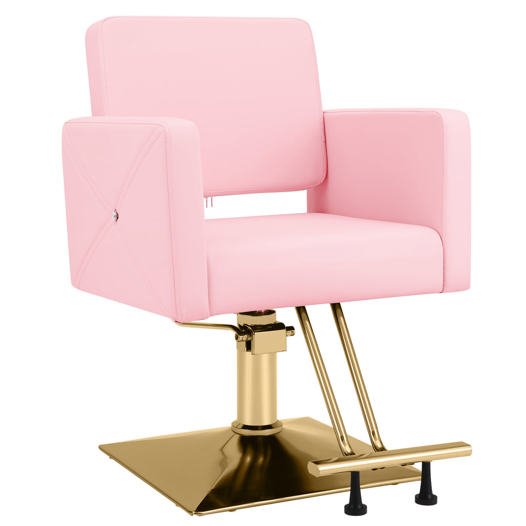 #5537 Hair Salon Chair Pink and Gold, Hydraulic Styling Chair with Heavy Duty Pump, 360 Degree Swivel Barber Chair, Beauty Salon Equipment for Hair Stylist, Max Load 330 Lbs