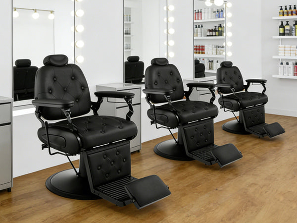 #5079 Barber Chair, Barber Chairs Professional, Vintage Barber Chair Style, Reclining Hydraulic Salon Chair, Locking Recline & 360?? Swivel, Heavy-Duty Round Base, PU Leather Barbershop