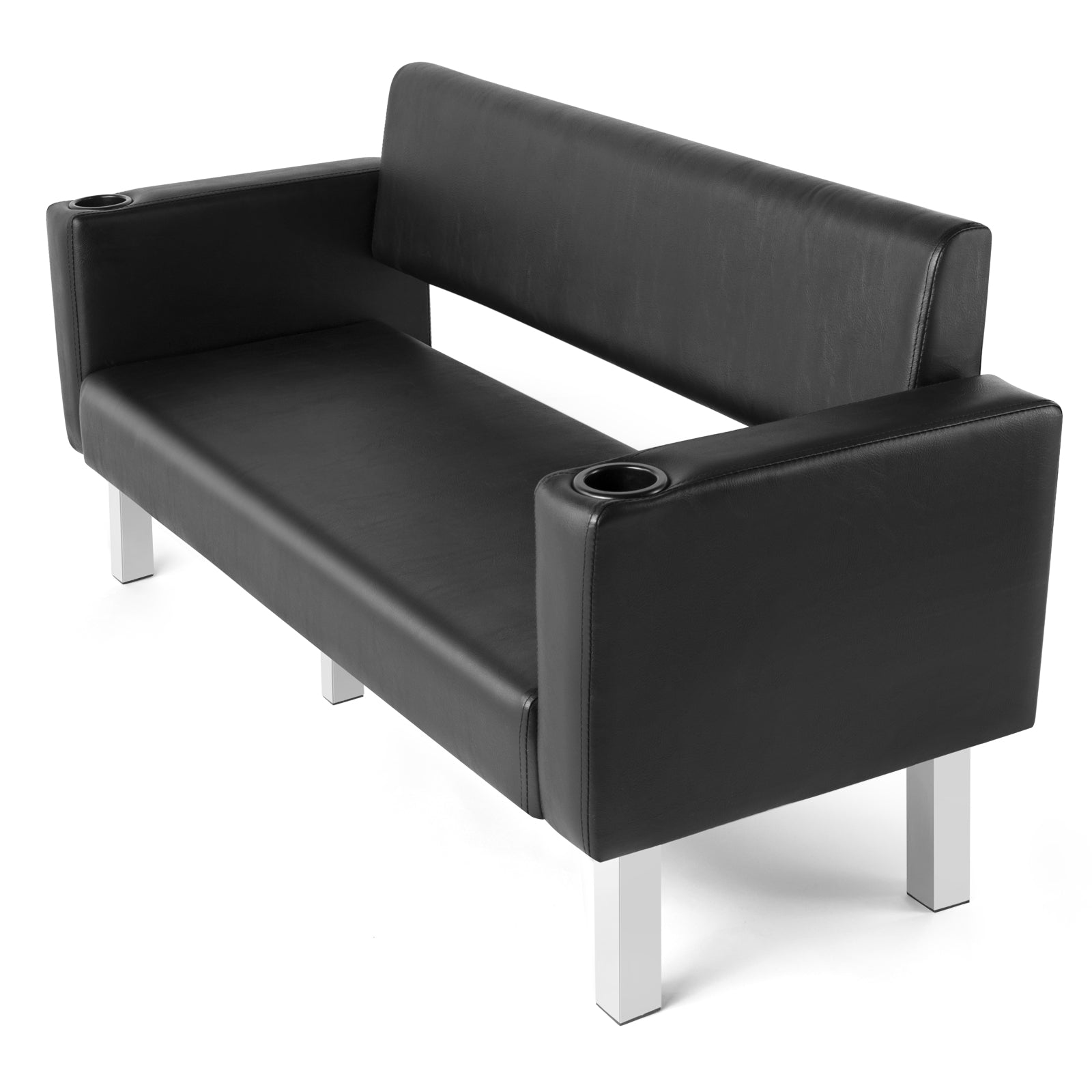 #1003 Office Reception Chairs Waiting Room Bench Guest Chairs, Leather Bench 60.6'' Conference Room Chairs with 2 Cup Holder Office Wating Chair