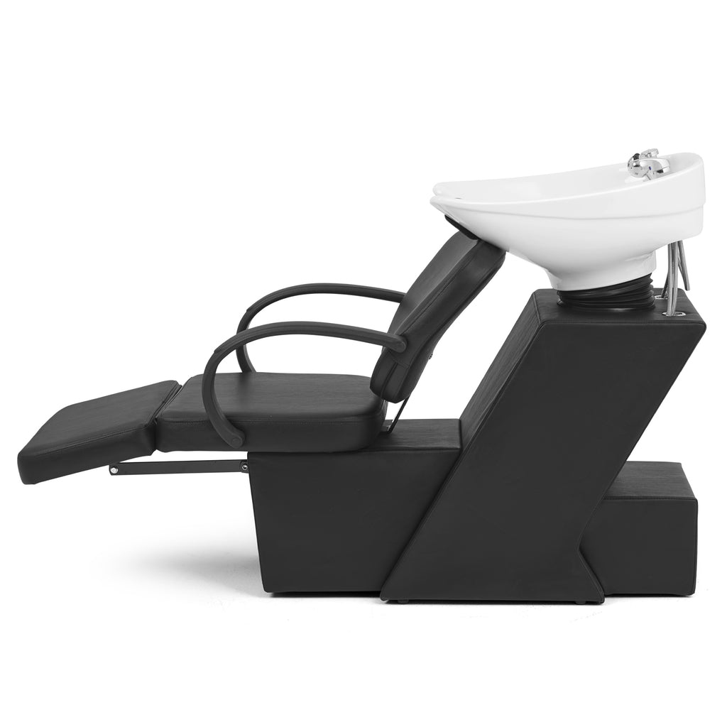 #1902 Artist Hand Shampoo Bowl, 47" Ceramic Bowl Chair Adjustable Backwash Shampoo Station Footrest Salon Equipment(White Bowl)
