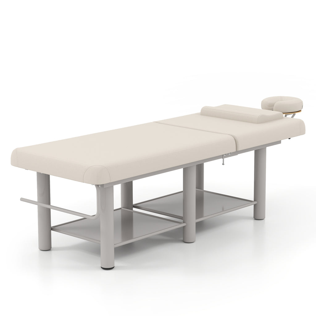 #7822 Heavy Duty Wide Stationary Massage Table Metal Frame PU Leather Spa Facial Professional Adjustable Massage Bed with Open-Chest & Headrest for Treatment Physical Therapy Tatoo Salon Equipment
